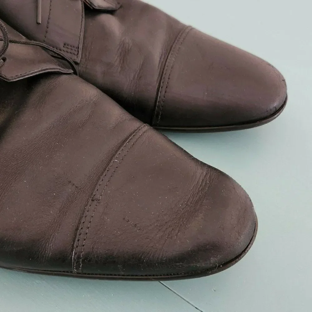 Hermes Men's Leather Cap Toe Dress Shoes Black Size EU 44 US 11 Made in Italy